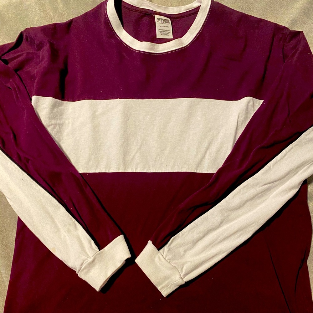 Maroon and white long sleeve PINK shirt